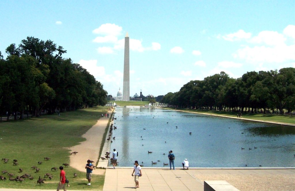 Washington Monument view from the Reflecting Pool at the National Mall