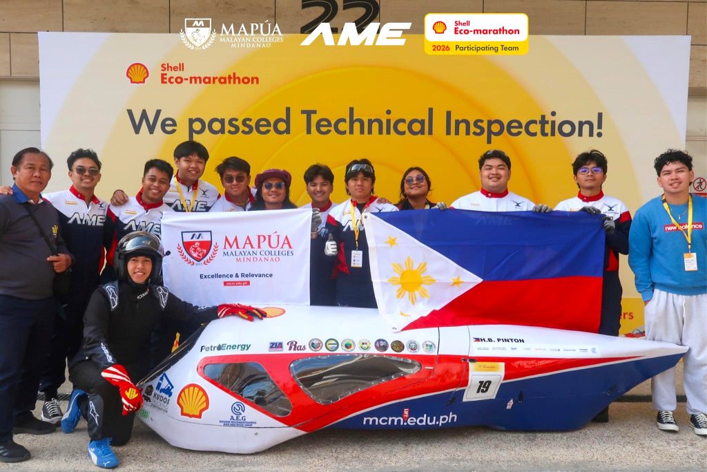 The AME Merlin vehicle undergoes and passes technical inspection at the Shell Eco-Marathon 2026 in Qatar.