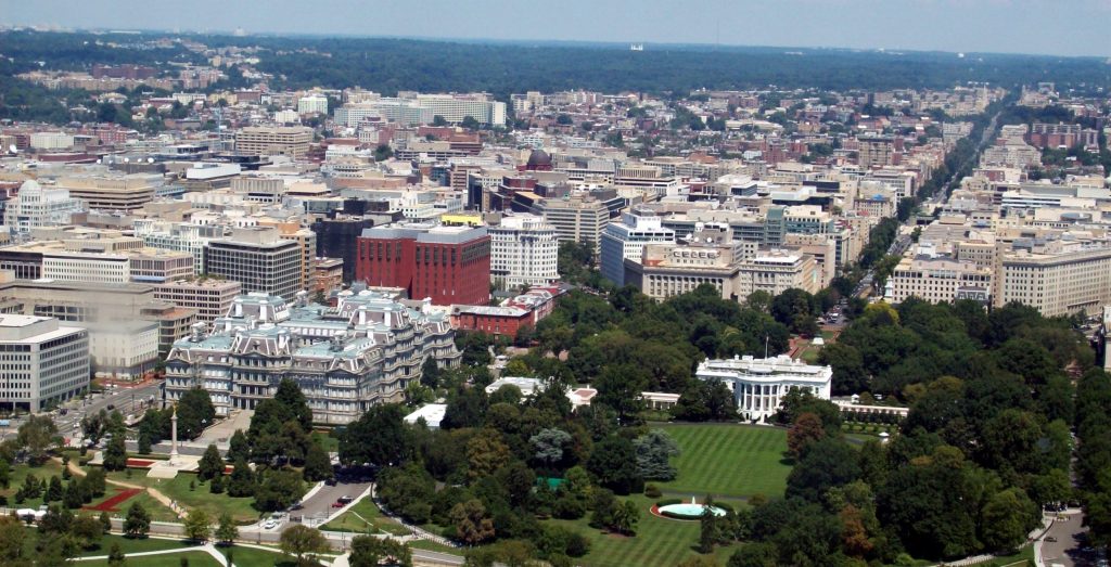 Washington Monument seen from a distance along the National Mall