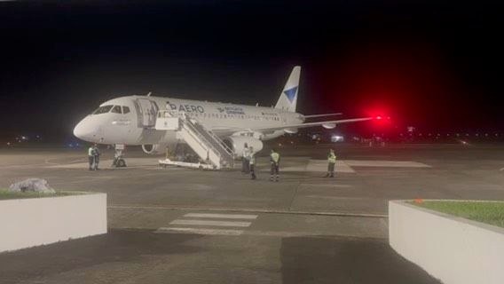 Aircraft on the airport tarmac used for the deportation of Russian vlogger Vitaly Zdorovetskiy from the Philippines