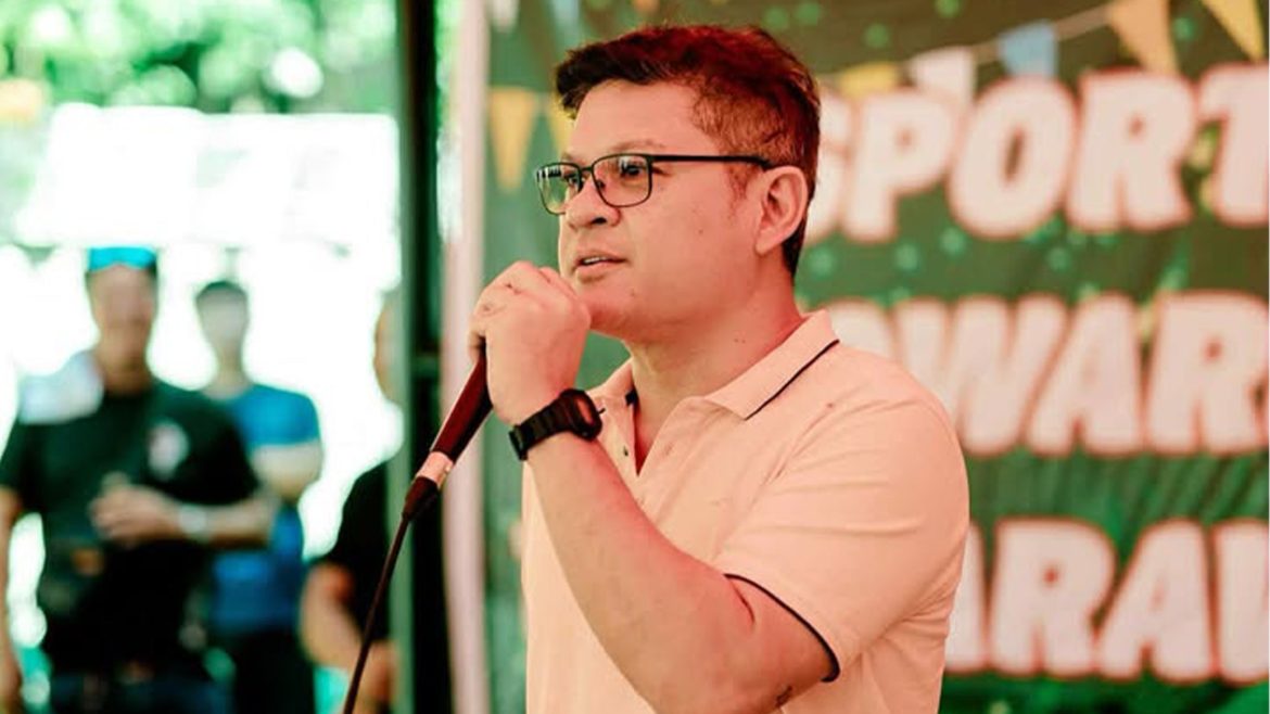 Davao City First District Representative Paolo Duterte speaking at a public event addressing budget concerns