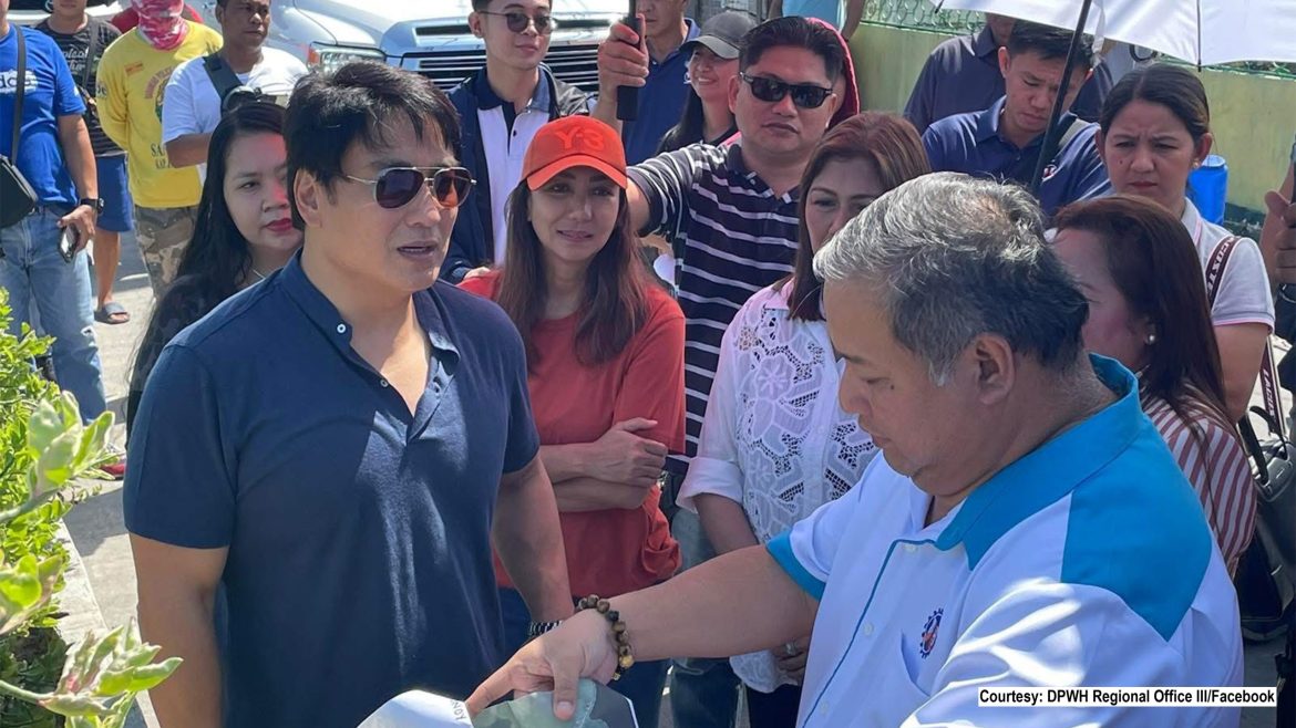Bong Revilla during a site visit as the Ombudsman investigates alleged P92.8-million ghost project