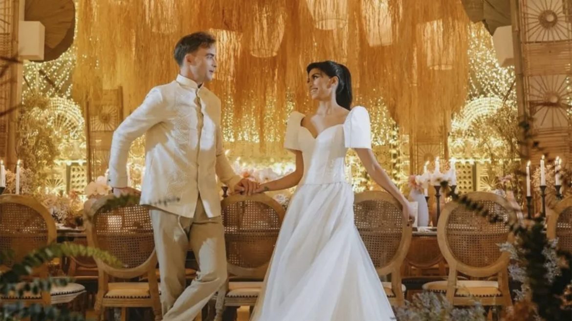 David Rainey and Glaiza De Castro during their wedding ceremony in Zambales