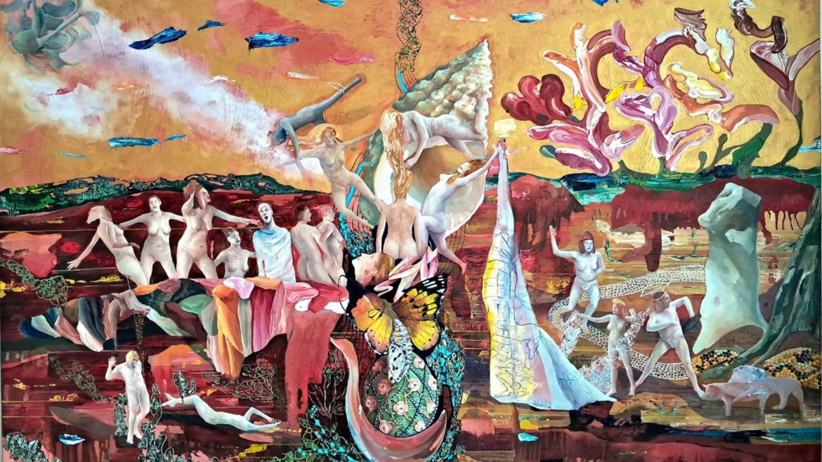 A contemporary artwork displayed as part of the Echoes Through Time exhibition at Hotel Eden Rome