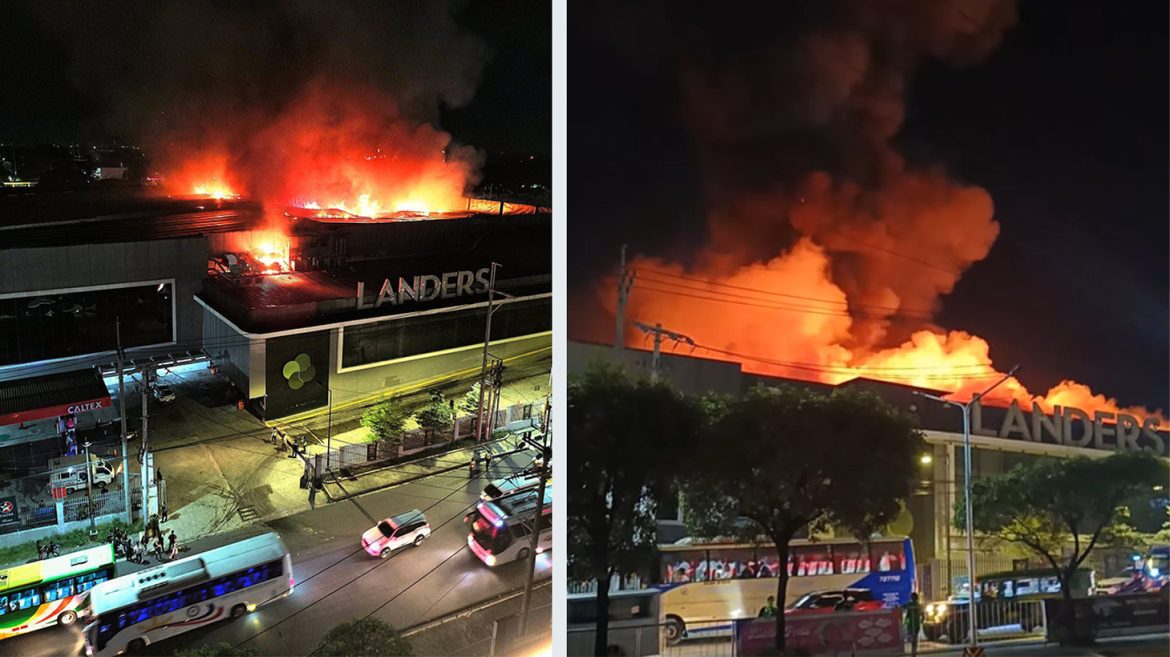 Landers Superstore fire in Quezon City as flames engulf the Fairview branch during a fifth alarm blaze