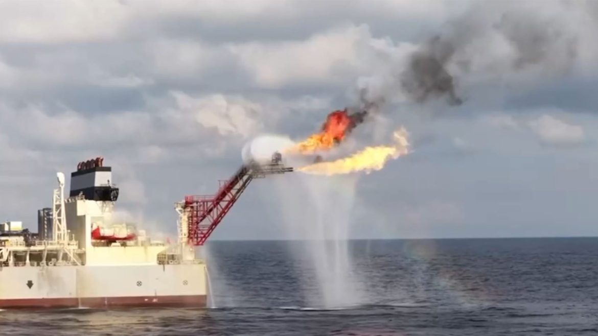 Flare operation at Malampaya East-1 following a natural gas discovery offshore Palawan