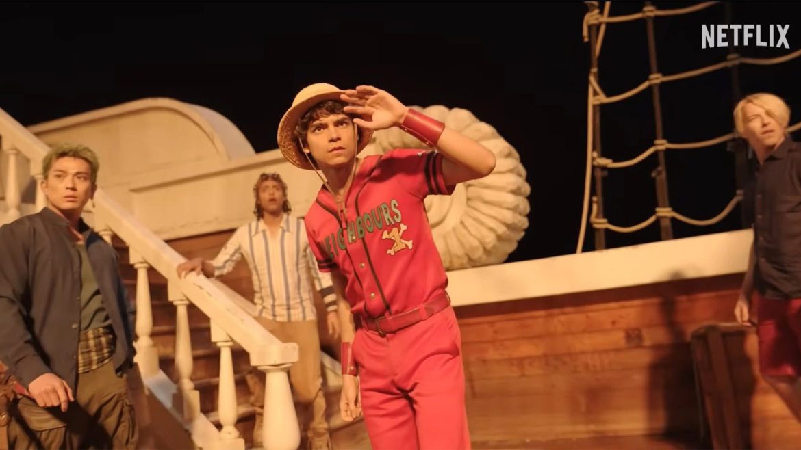 Scene from the One Piece live-action Season 2 trailer showing Monkey D. Luffy and the Straw Hat crew aboard a ship