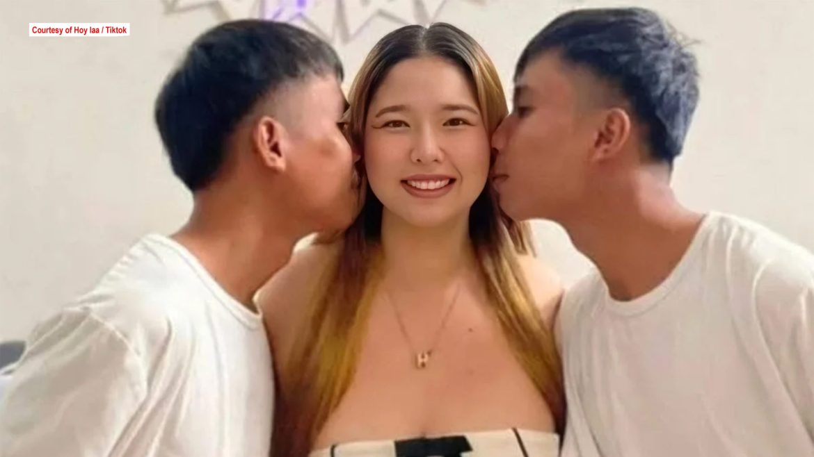 A Thai woman with twin brothers in a shared photo posted online, linked to a Thai woman twin brothers relationship discussed on social media.