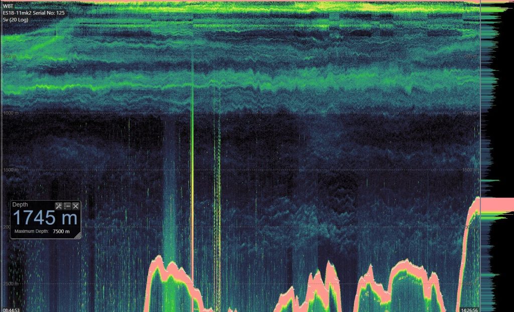 Acoustic imaging of the shear zone between the Mindanao Current and Mindanao Undercurrent.