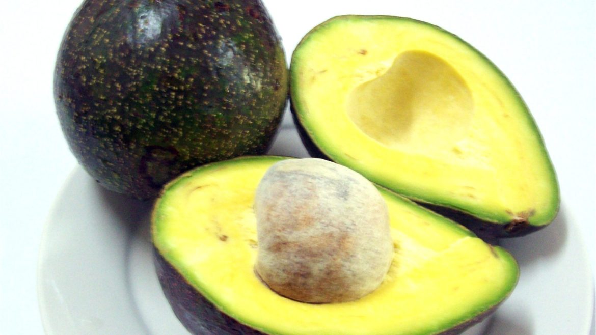 Cut avocado fruit showing creamy flesh and large seed