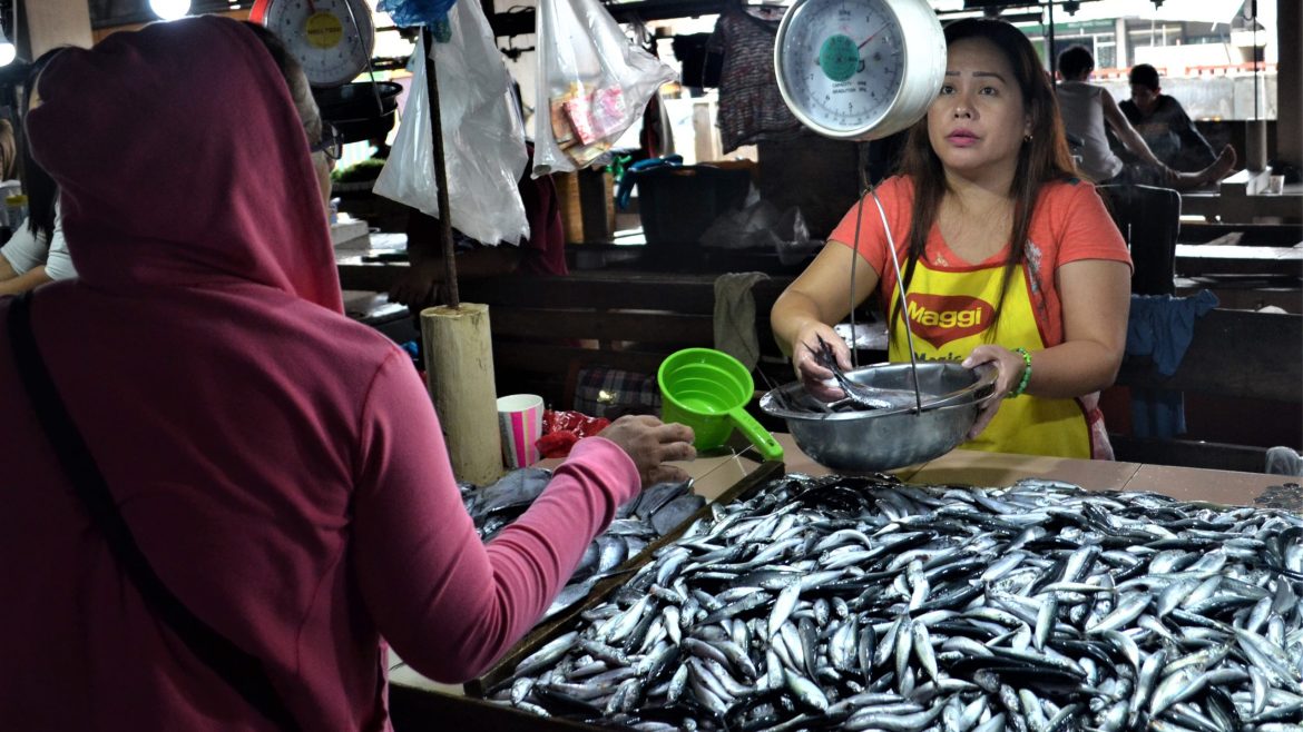 Local fish market showing the impact of declining fish catch on daily trade