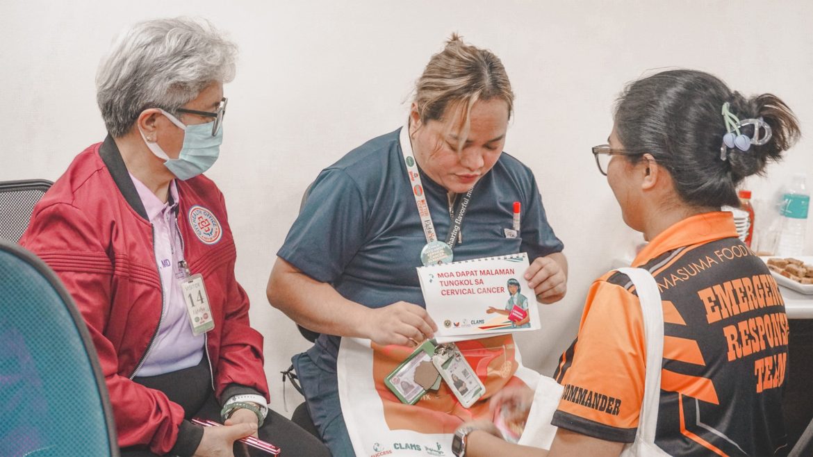Dr. Norena R. Osano of the Taguig City Health Office engages with health workers during a workplace cervical cancer screening activity