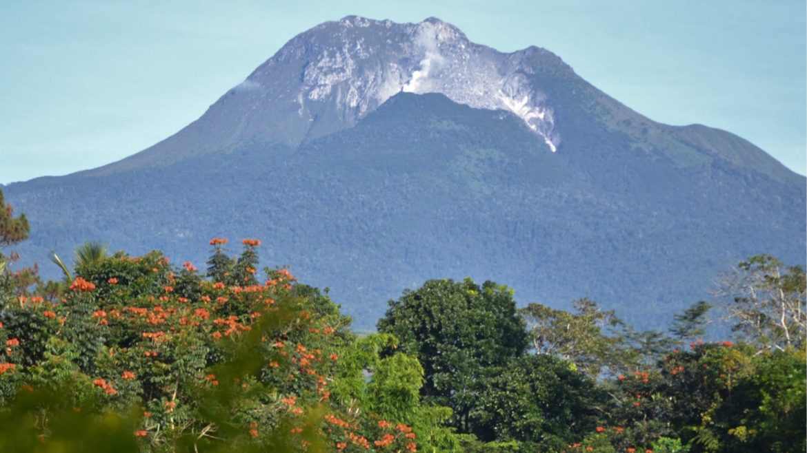 Close-up view of Mount Apo, the highest peak in the Philippines, showing its rugged slopes and summit.