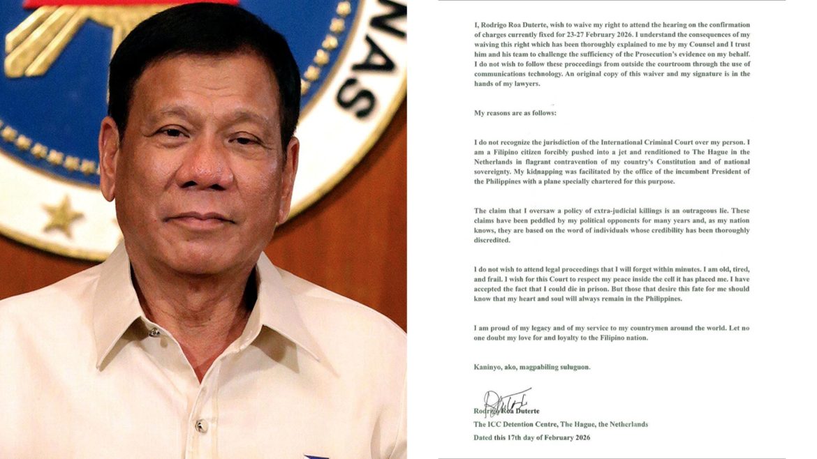 Former Philippine President Rodrigo Duterte during a public appearance amid the ICC confirmation of charges proceedings.
