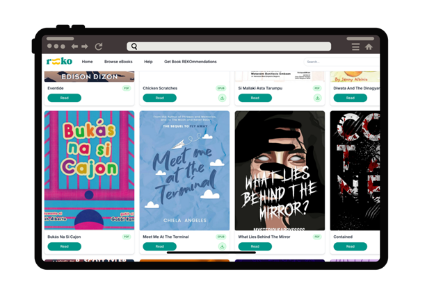REKO online reading platform showcasing Filipino-authored eBooks available for digital access.