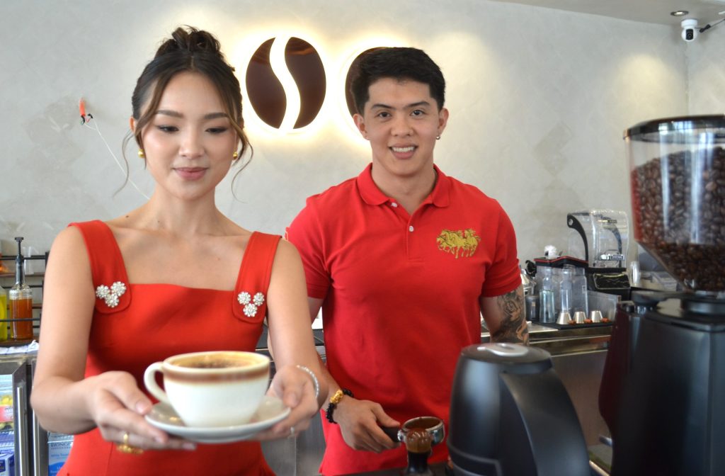 Axl Dave delivers a welcome message during the opening of Axl Dave Bibingka Davao de Oro.