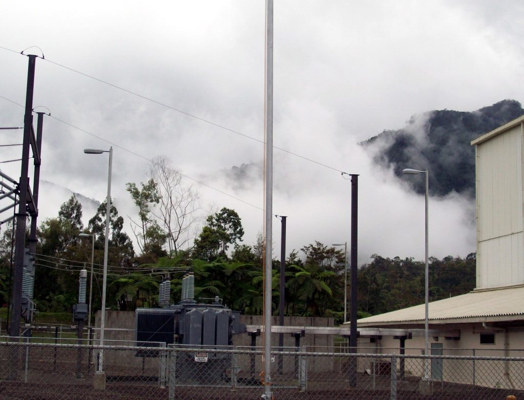 Geothermal power plant infrastructure used for renewable electricity production in the Philippines