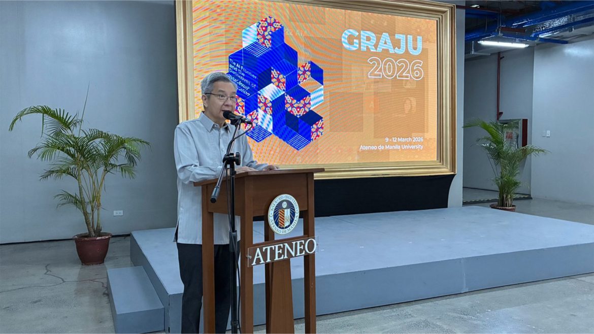 Fr. Roberto C. Yap SJ delivers opening remarks at the Ateneo de Manila AI symposium organized by the Global Research Alliance of Jesuit Universities.