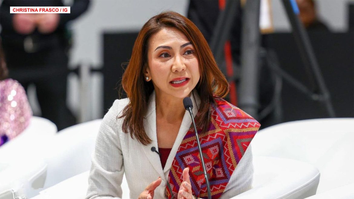 Christina Garcia Frasco speaking during a public event after being named Presidential Adviser on Sustainable and Resilient Communities by President Ferdinand Marcos Jr.