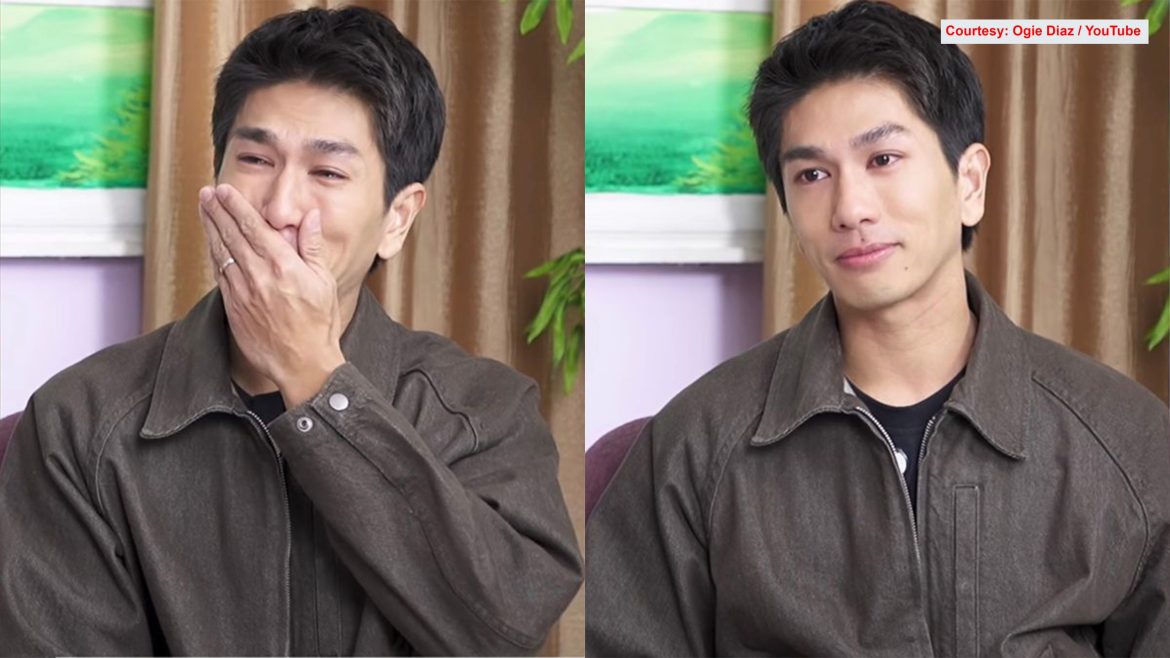 Actor Nikko Natividad reacts during an interview discussing the viral video controversy.