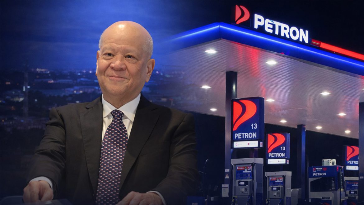 Ramon Ang with Petron station background as Petron sale to government Philippines sparks debate over fuel prices and energy security