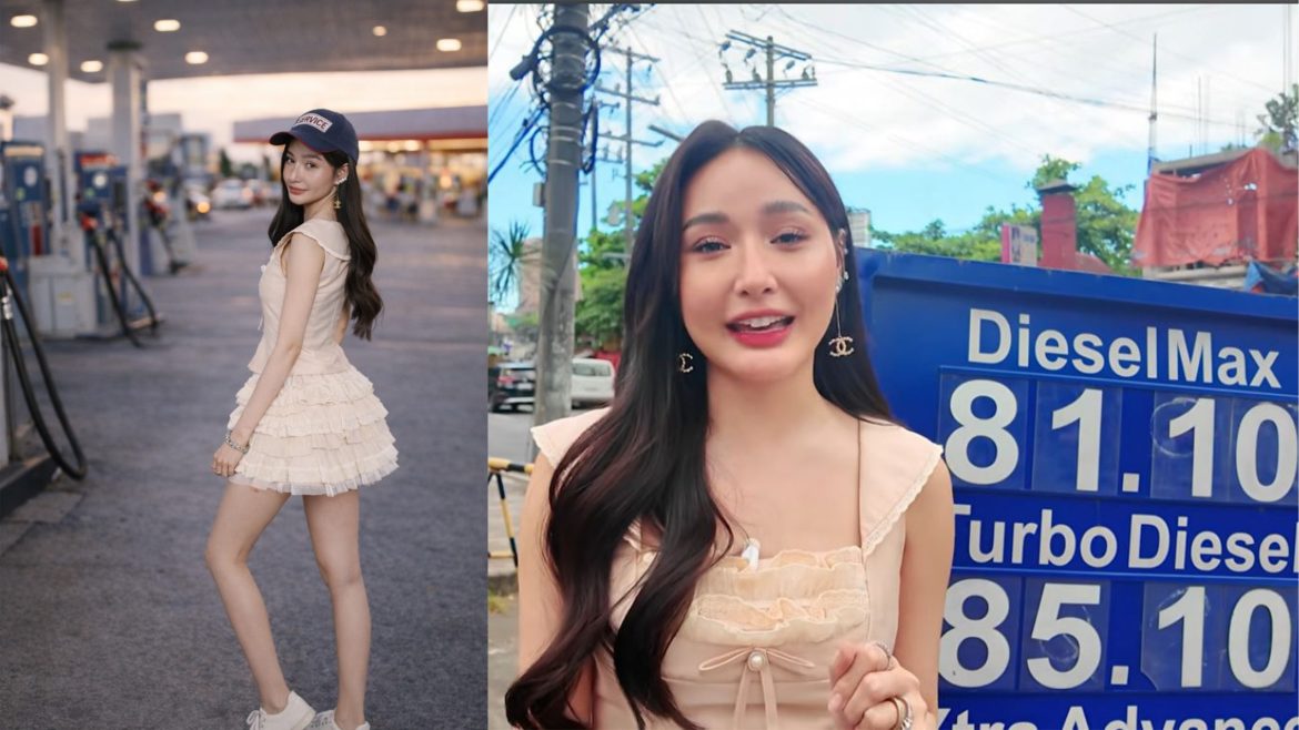 Sachzna Laparan at a gas station during her free fuel initiative for drivers in Quezon City