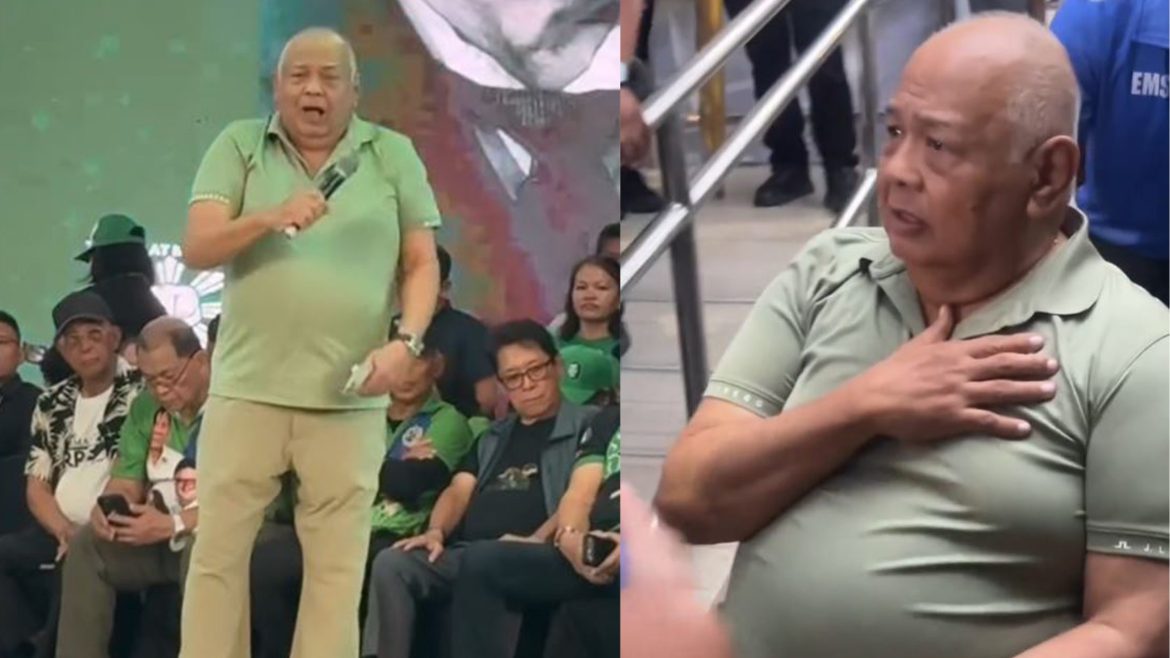 Salvador Medialdea falls ill while speaking at a public event in Davao City as attendees react during the incident