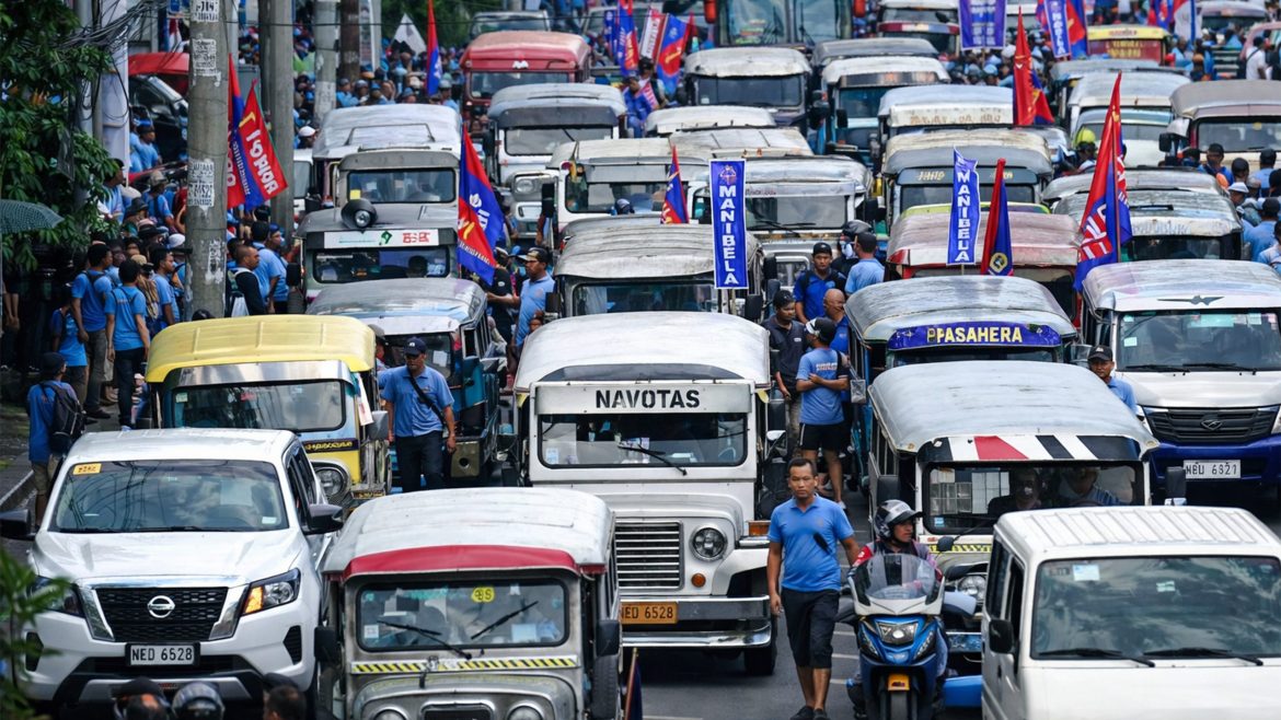 transport fare hike suspension Philippines with jeepneys and heavy traffic scene
