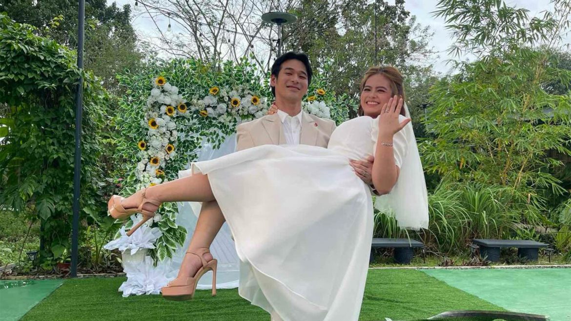 Wilbert Ross and Bea Binene in a wedding scene from the Wilbert Ross Dulo ng Pahina music video