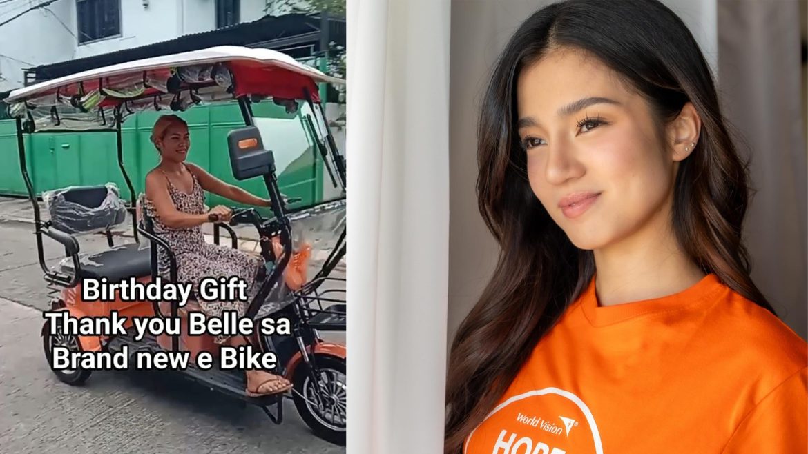 Belle Mariano e-bike gift claim image showing a woman riding an e-bike alongside a portrait of the actress