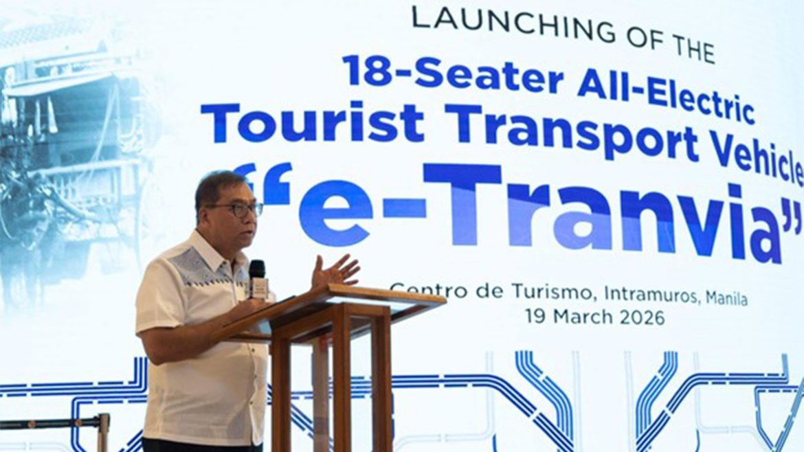 DOST officials lead the launch of the e-Tranvia tourist transport vehicle as part of sustainable technology efforts amid the oil crisis