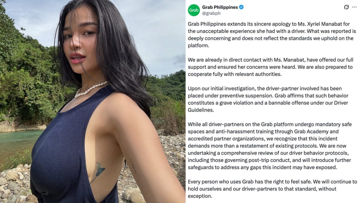 Xyriel Manabat photo alongside Grab Philippines statement on driver suspension Philippines case