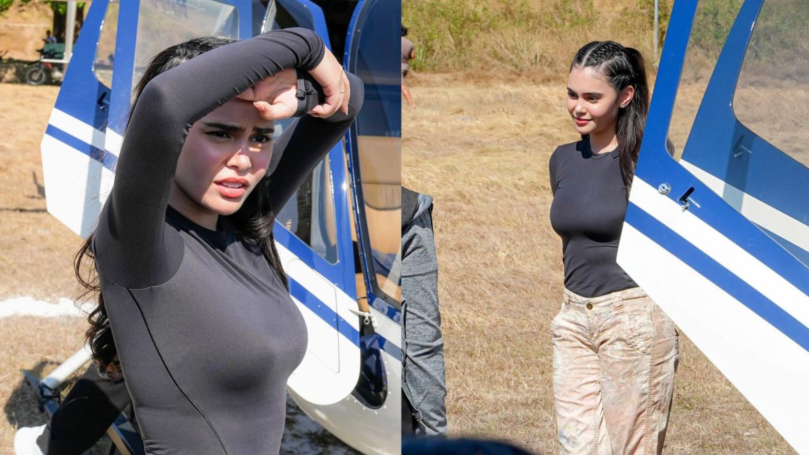 Ivana Alawi Mindoro vlog shoot with Alexis Vines near helicopter in Occidental Mindoro