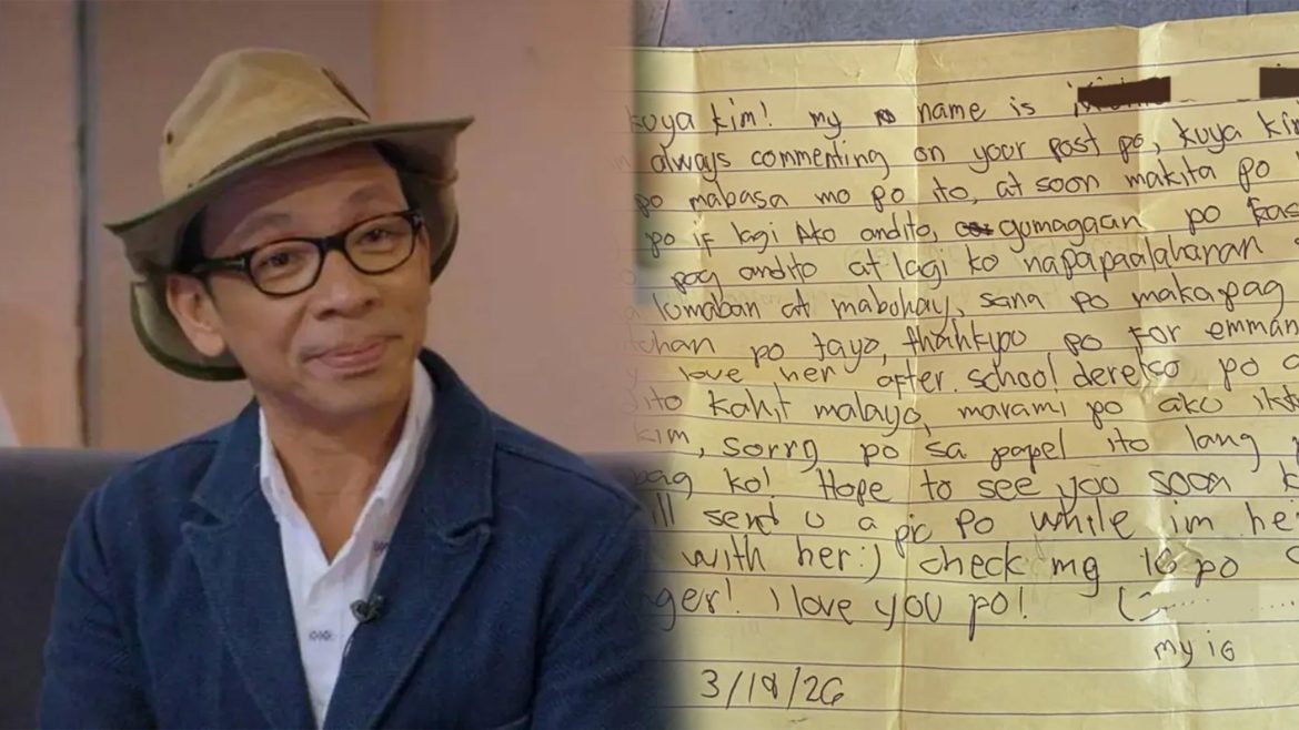 Kim Atienza beside handwritten letters left for his daughter Emman at her memorial, showing messages from supporters