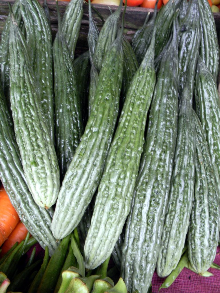 Fresh ampalaya displayed as a healing food rich in nutrients