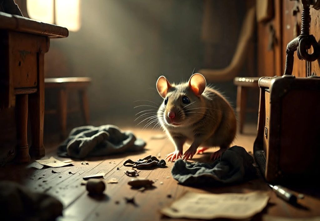 A rodent inside an enclosed area representing the common carrier of hantavirus infections.